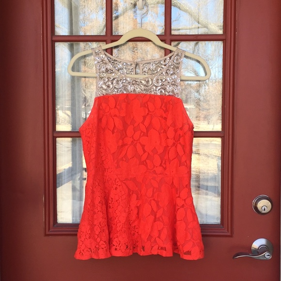 Anthropologie Tops - Anthropologie Peplum Top Red and Silver